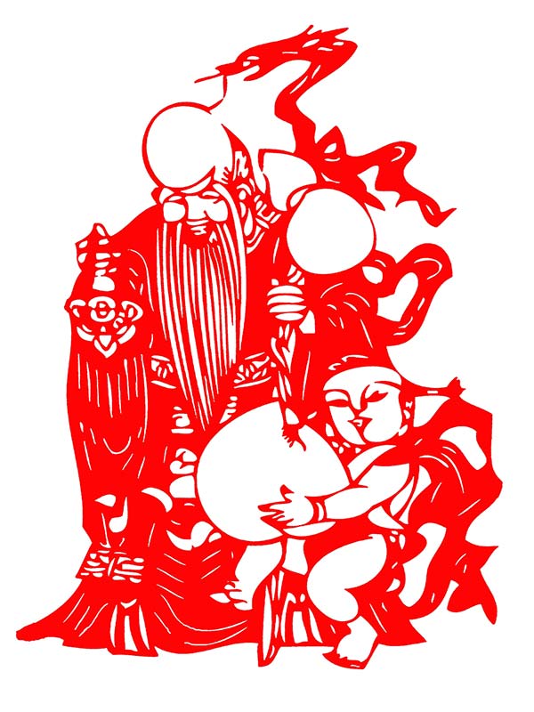 仙人と桃の剪紙