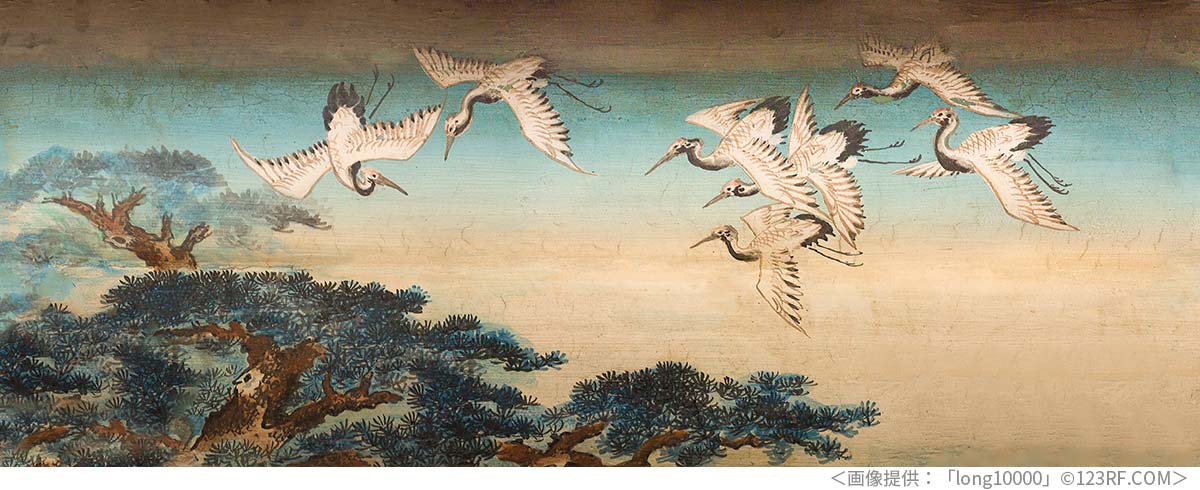 中国の風景　鶴2羽　中国庭園　ヴィンテージ　1970年代（0141）