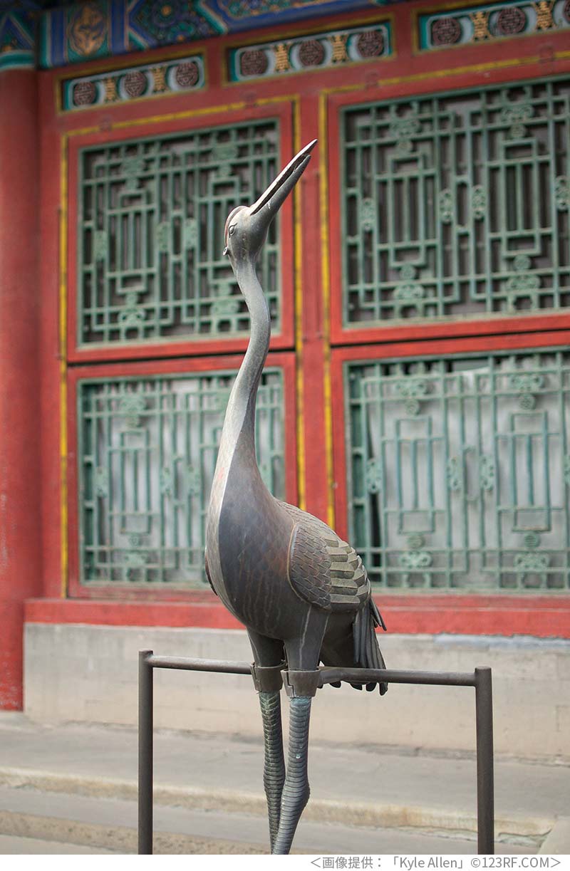 中国の風景　鶴2羽　中国庭園　ヴィンテージ　1970年代（0141）