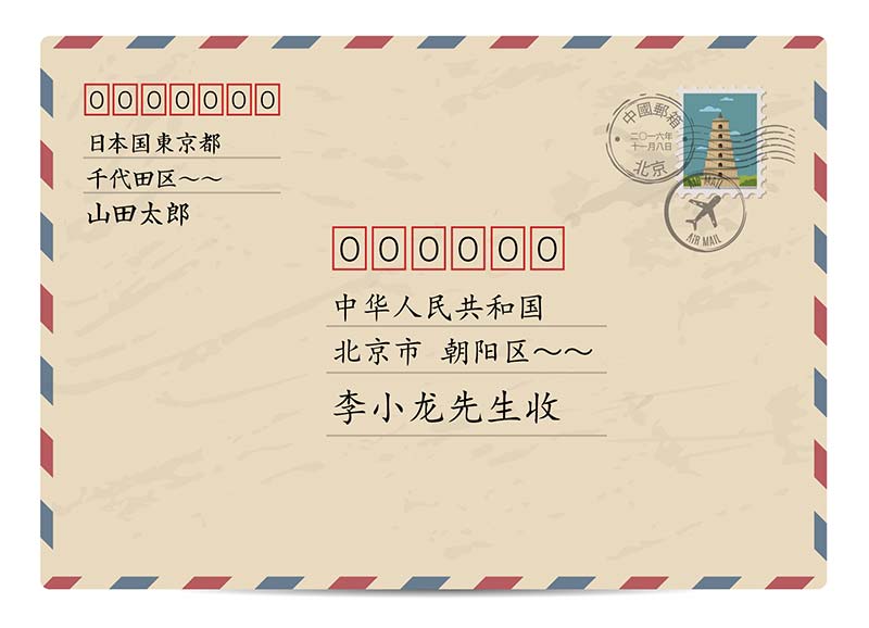 中国の手紙の書き方-封筒-横書きの宛名